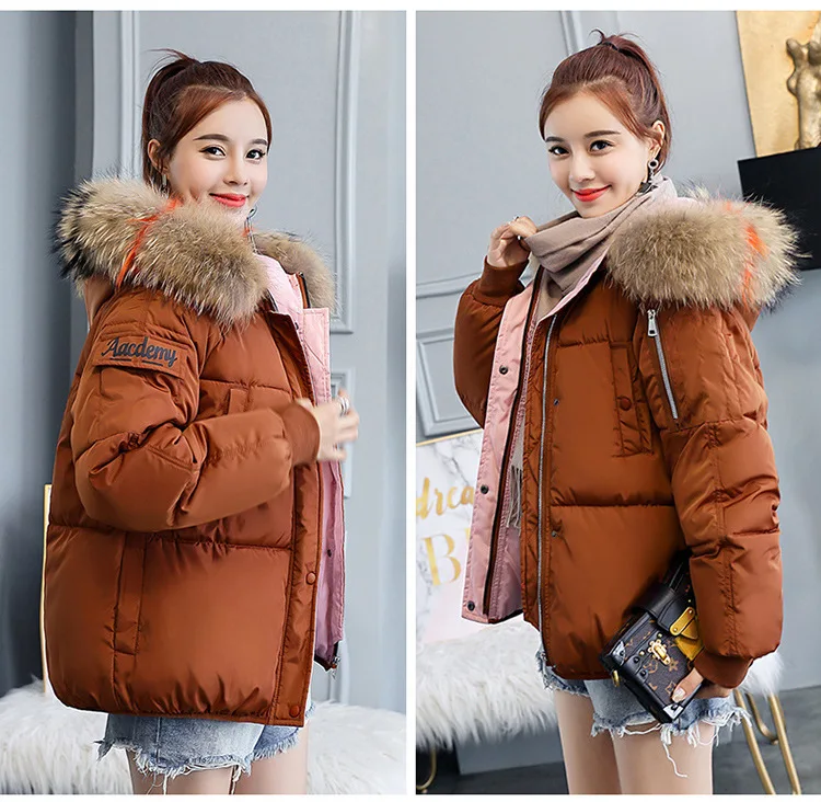 

Winter Cotton Jacket Parka Women Printted Short Hooded Pink Coat Female Warm Casual Padded Coats Basic Jacket Tops