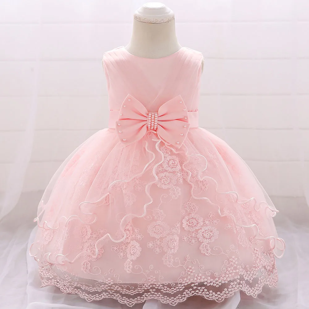 Robes de baptême en dentelle rose pour bébé fille, robes de soirée de mariage, 1er anniversaire, bal de promo, vêtements de princesse pour enfant de