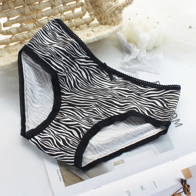Women\'s Cotton Underwear Sexy Lace Panties Fashion Bow Girl\'s Briefs Mid Waist Seamless Striped Underpants Female Lingerie