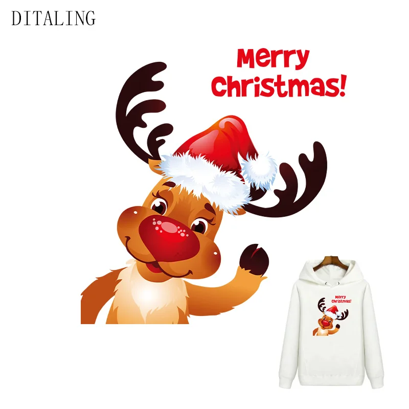 Christmas Elk Patch DIY Parent-Child Outfit Thermal Sticker Animal Iron On Transfer Patch T-Shirt Christmas Decoration Appliqued