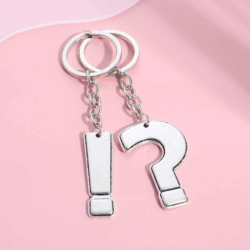 Metal Keychain Exclamation Point Question Mark Key Ring Symbol Key Chains Special Gifts For Women Men DIY Punk Jewelry Handmade