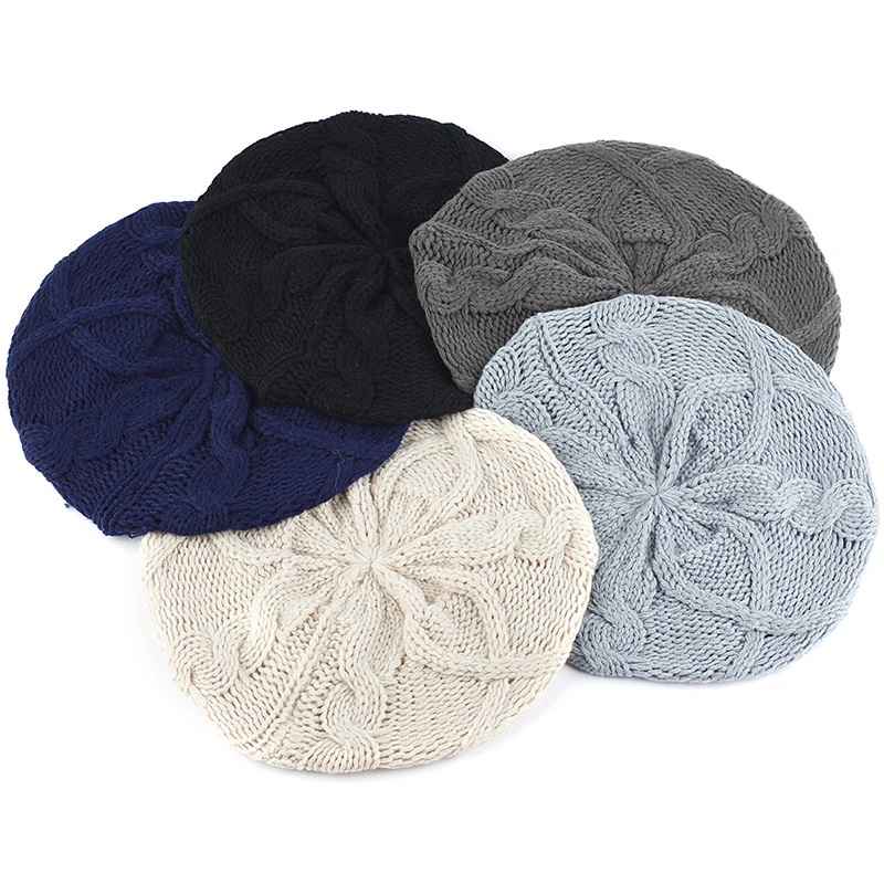 Women\'s Fashion Knit Baggy Beret Hat Ladies French Artist Beret Hats Spring Casual Thin Multicolor Warm Soft Berets