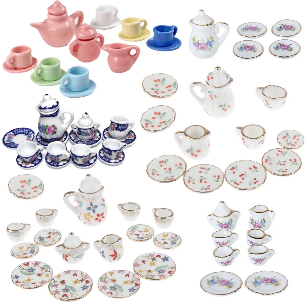 Mini Tea Set Doll Family Meal Supplies For Barbies Doll&1/12 DollHouse Miniature Mugs Dish Cups Pot Set Direction Furniture Toys