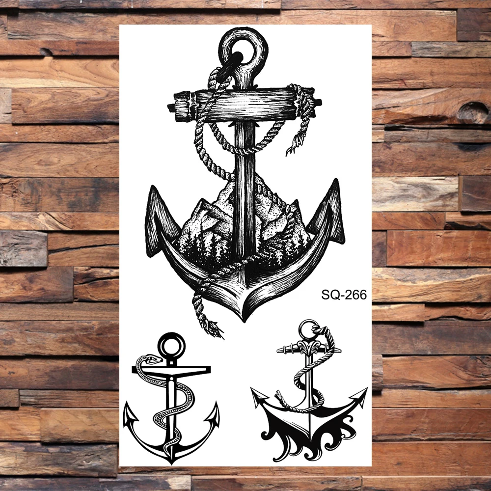 Anchor Compass Temporary Tattoos For Men Adults Realistic Infinity Flower Pirate Fake Tattoo Sticker Back Body Tatoos Hot Sale