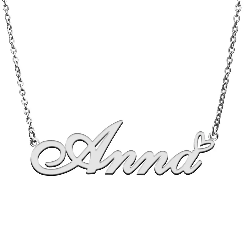 Anna with Love Heart Name Necklace for Women Stainless Steel Jewelry Nameplate Pendant Femme Mother Child Girls Gift