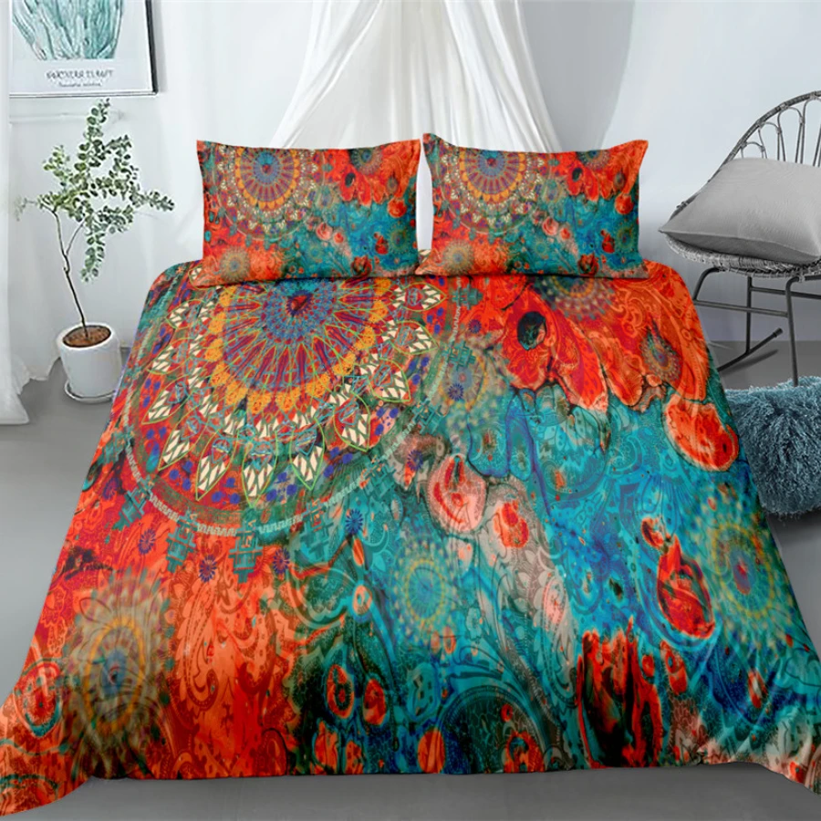 Black Mandala Boho Duvet Cover Set King Queen Double Full Twin Single Size Bed Linen Set