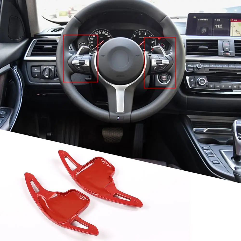 

2pcs Red and Black Car Steering Wheel Shift Paddle Decoration Trim for BMW X5 X6 old5 new1 Series 3 4 Series Series Accessory