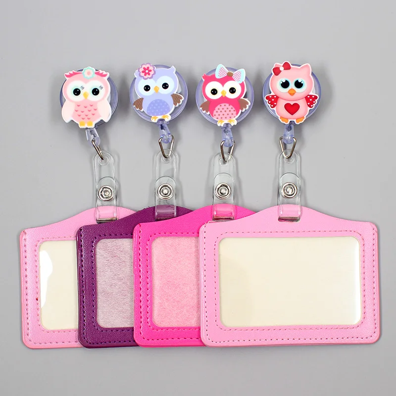 Cartoon Cute Owl Retractable Badge Holder Reel Exhibition Enfermera Student Boy Name Card Girl Hospital Office Chest  Cross Card