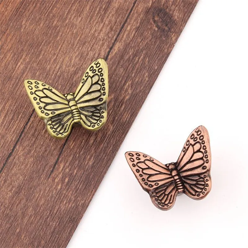 2021 New Antique Creative Butterfly Handle Wire Zinc Alloy Single Hole Drawer Cabinet Wardrobe Home Decoration  Vintage Handles