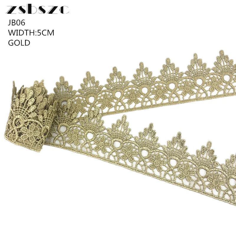 5CM Width 5Yards Gold/Silver Lace Trim edge Embroidery Decoration Lace Sewing Craft Wedding Dress Clothing Accessories Ribbons