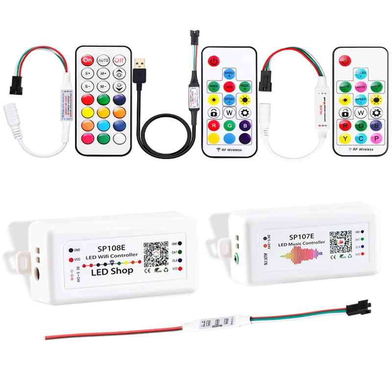 SP002 SP110 SP105E SP107E BT smart Music controller  SP108E WiFi wireless Controller 5V-24V For WS2812B 2811 RGB LED Strip