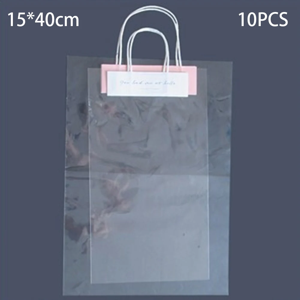 10PCS โปร่งใส PVC Tote กระเป๋าดอกไม้กระเป๋าถือแบบพกพาถุงบรรจุภัณฑ์ของขวัญเก็บของกระเป๋าดอกไม้กระสอบกระเป๋า