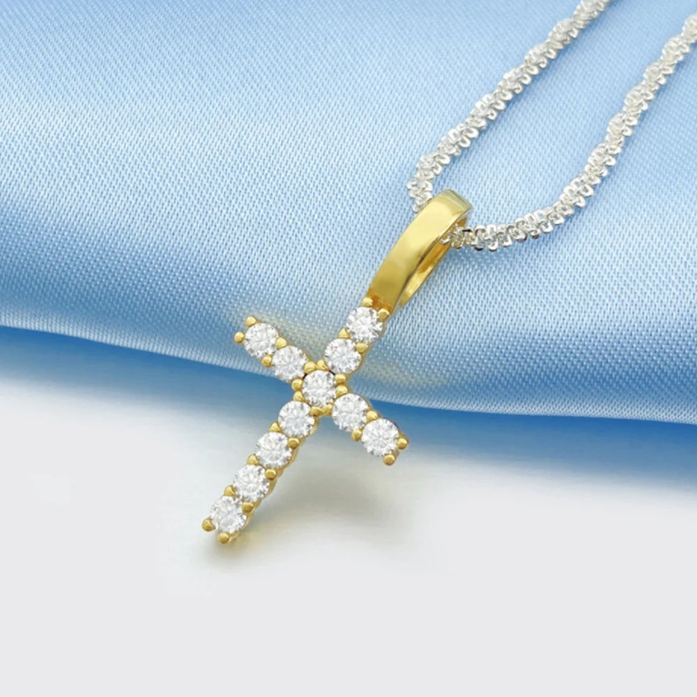 Moissanite S925 Silver Classic Cross Pendants Necklace Real Diamond Iced Out Necklaces For Men Women Jewelry Pass Test Free Ship