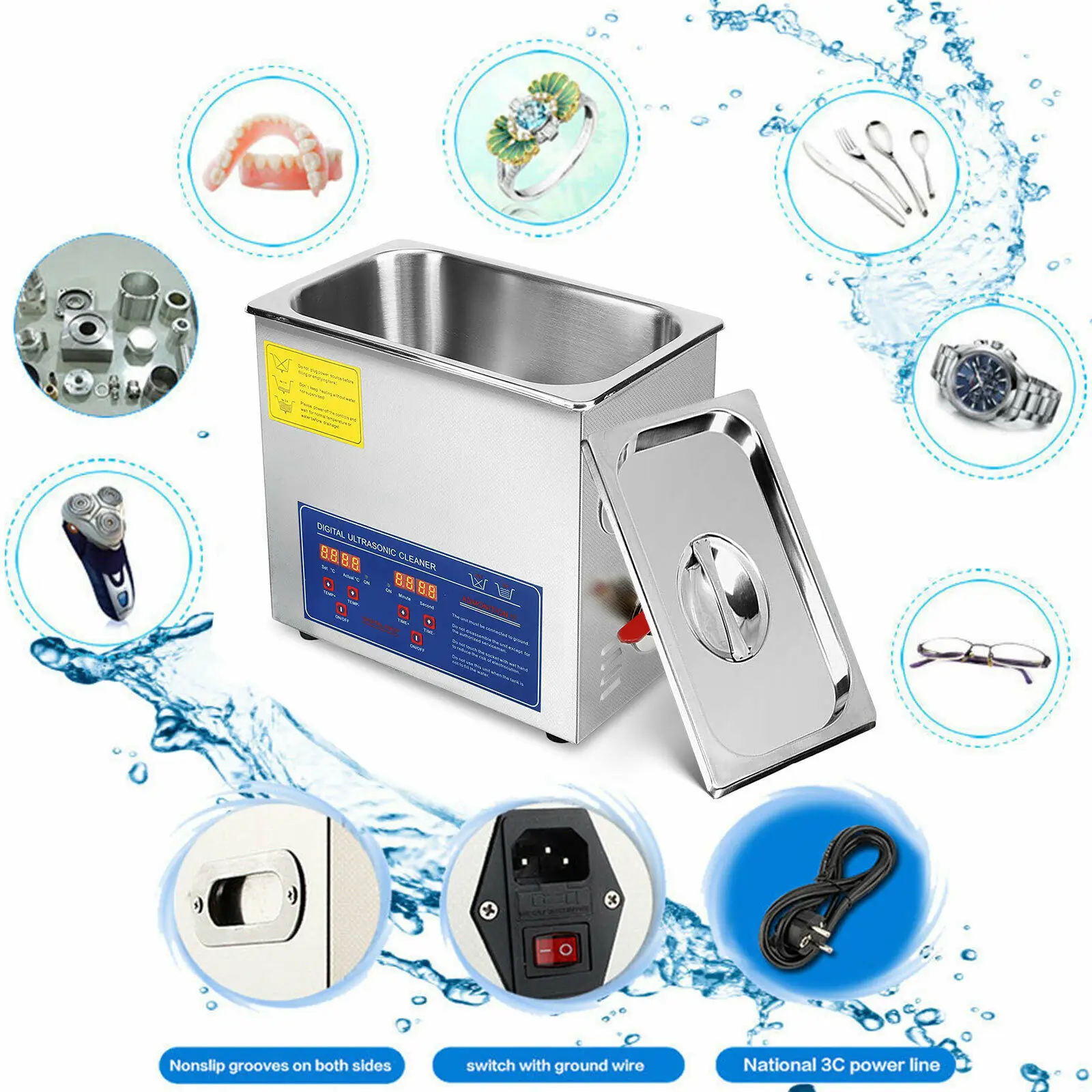 3L Ultrasonic Cleaner Digital Timer Portable Bath Jewelry Glasses Watch Cleaning Stainless Steel Lave-Dishes Industry Heater
