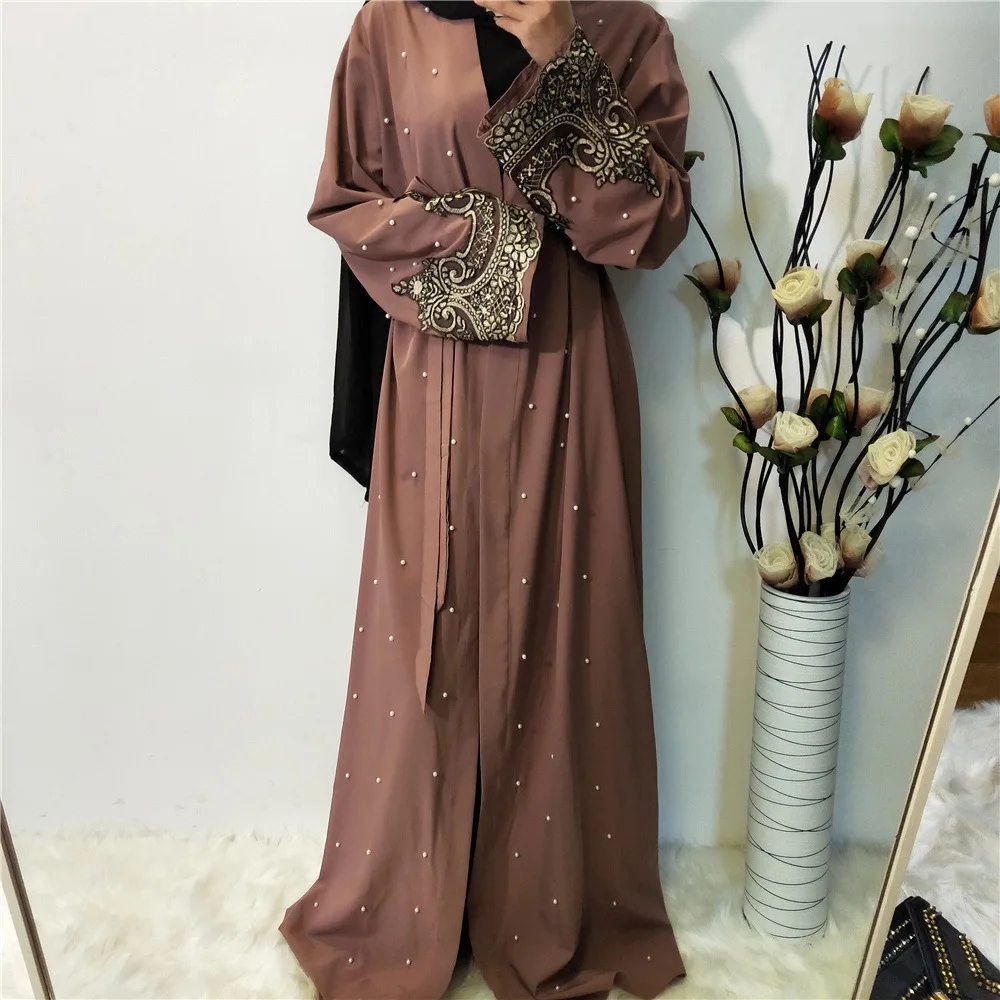 Moslim Vrouwen Appliqueert Abaya Open Kimono Arab Gewaad Kraal Turkse Dubai Midden-Oosten Ramadan Islamitische Kleding Vest Maxi Gewaad