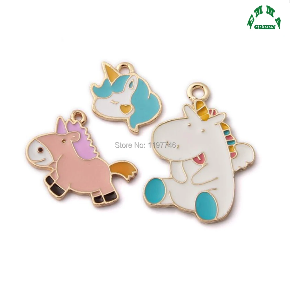 

Unicorn Charms Cute Enamel Metal Pendants for DIY Necklace Jewelry Making Finding Charm Pendant 5pcs 32mm