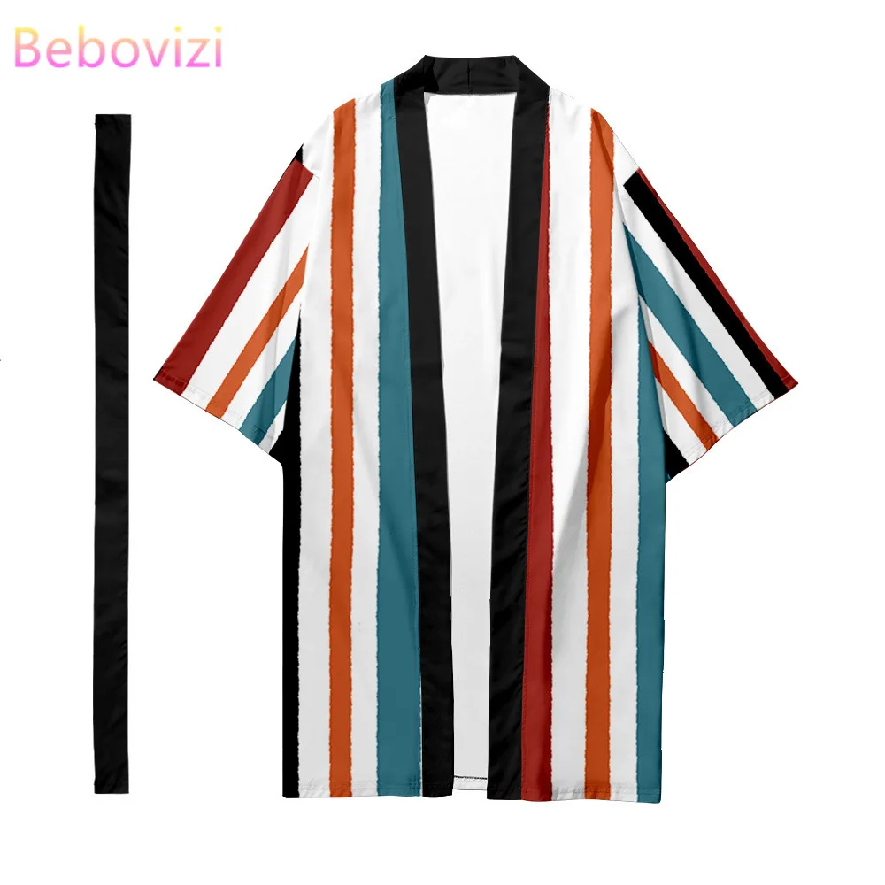 Artı boyutu XXS-6XL şerit uzun tarzı gevşek japon hırka kadın ve erkekler Harajuku Haori Kimono Cosplay en Yukata bornoz elbise