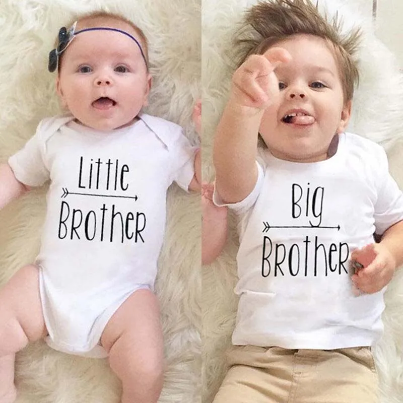 1PC Little Big Brother Family Matching Boys Clothes Baby Kid Letter Print Bodysuit Short Sleeve T-shirt White Tops Casual Wear