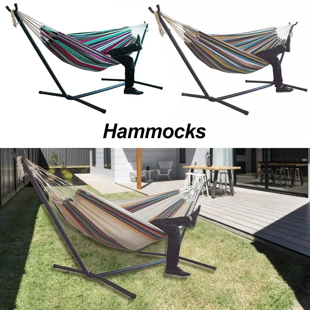 Imagem -06 - Portable Hammock Rede ao ar Livre Jardim Esportes Casa Viagem de Acampamento Balanço Lona Listra Pendurar Cama Rede 150x200cm Rede 1pc