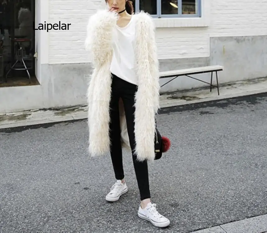 Elegant Furry Fur Coat Fluffy เสื้อแขนยาวหญิง Outerwear ฤดูใบไม้ร่วงฤดูหนาวแจ็คเก็ต Overcoat