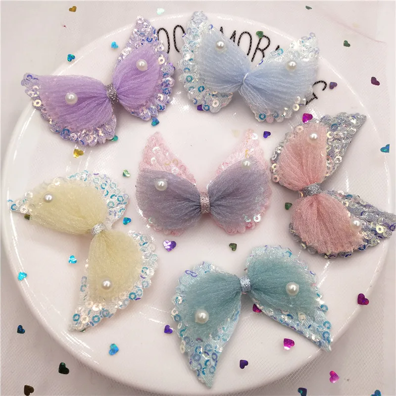 10pcs/lot 4.5*6cm Angel wing bowknot Appliques for Children Headwear Hair clip Accessories and Garment Accessories