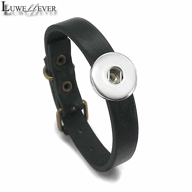 Luwellever 308 Really Genuine Leather Retro Fashion Bracelet Bangle Fit 18mm Snap Button Charm Jewelry For Women Teenagers Gift