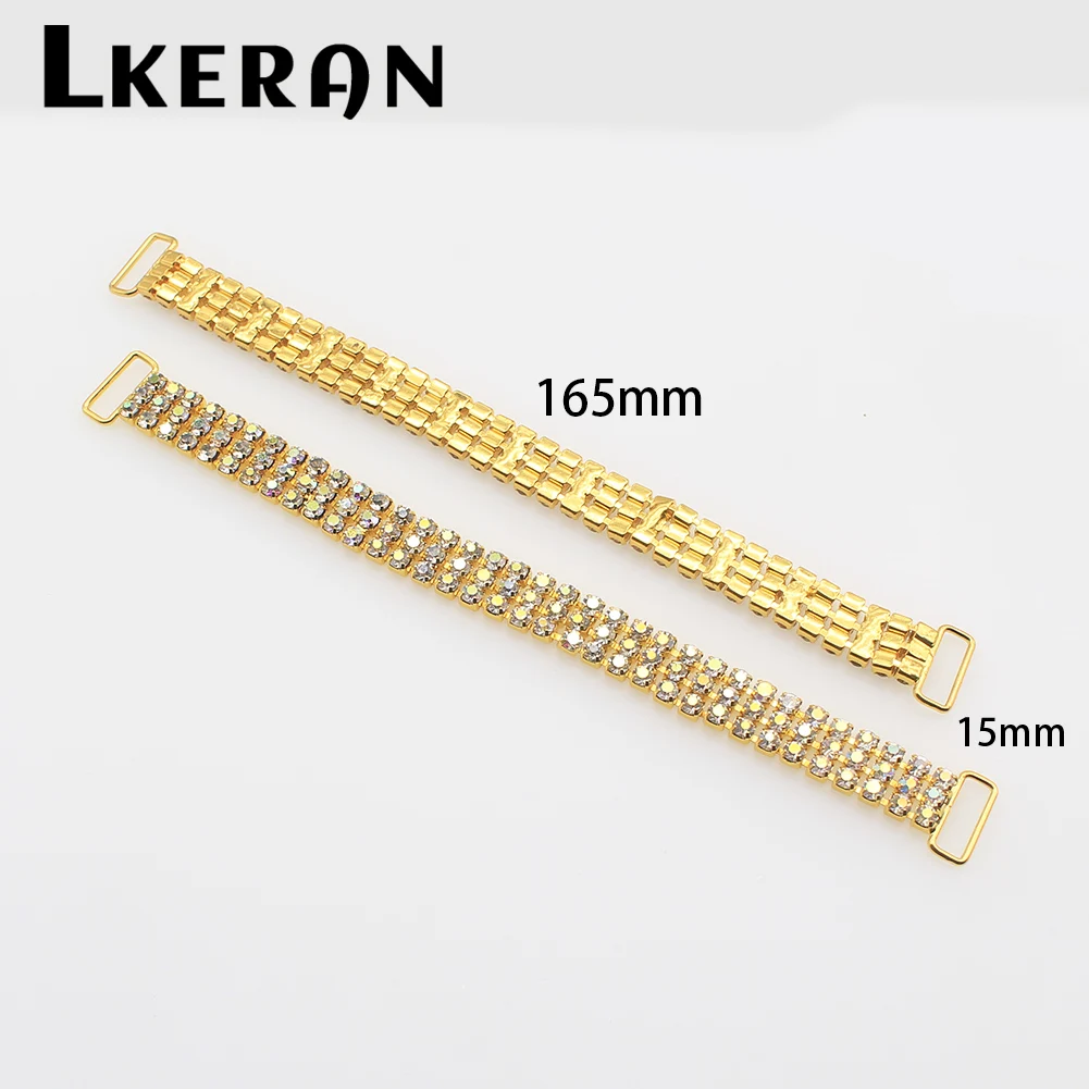 2Pcs Three-rows Size collection of Crystal Rhinestone Bikini connectors Buckle Copper Chain For clothing/Beachwear/Wedding Decor