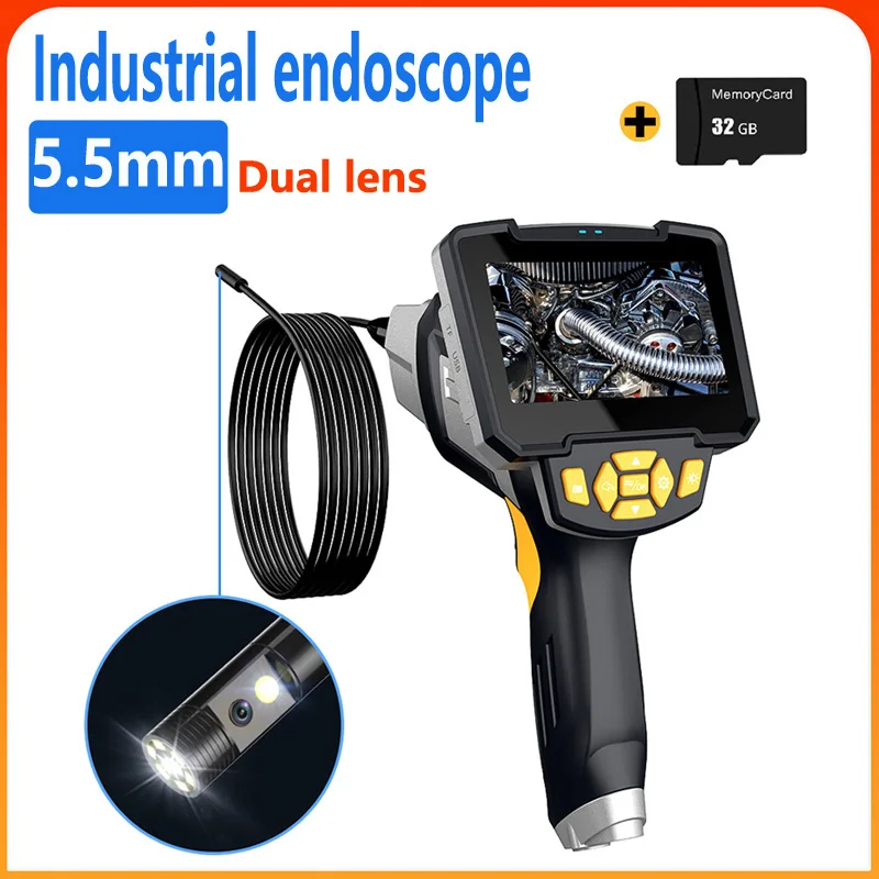 

New 5.5mm Dual Lens USB Endoscope Camera Rigid HD Endoscopic Camera Engine Drain Pipe Inspection Camera with Screen