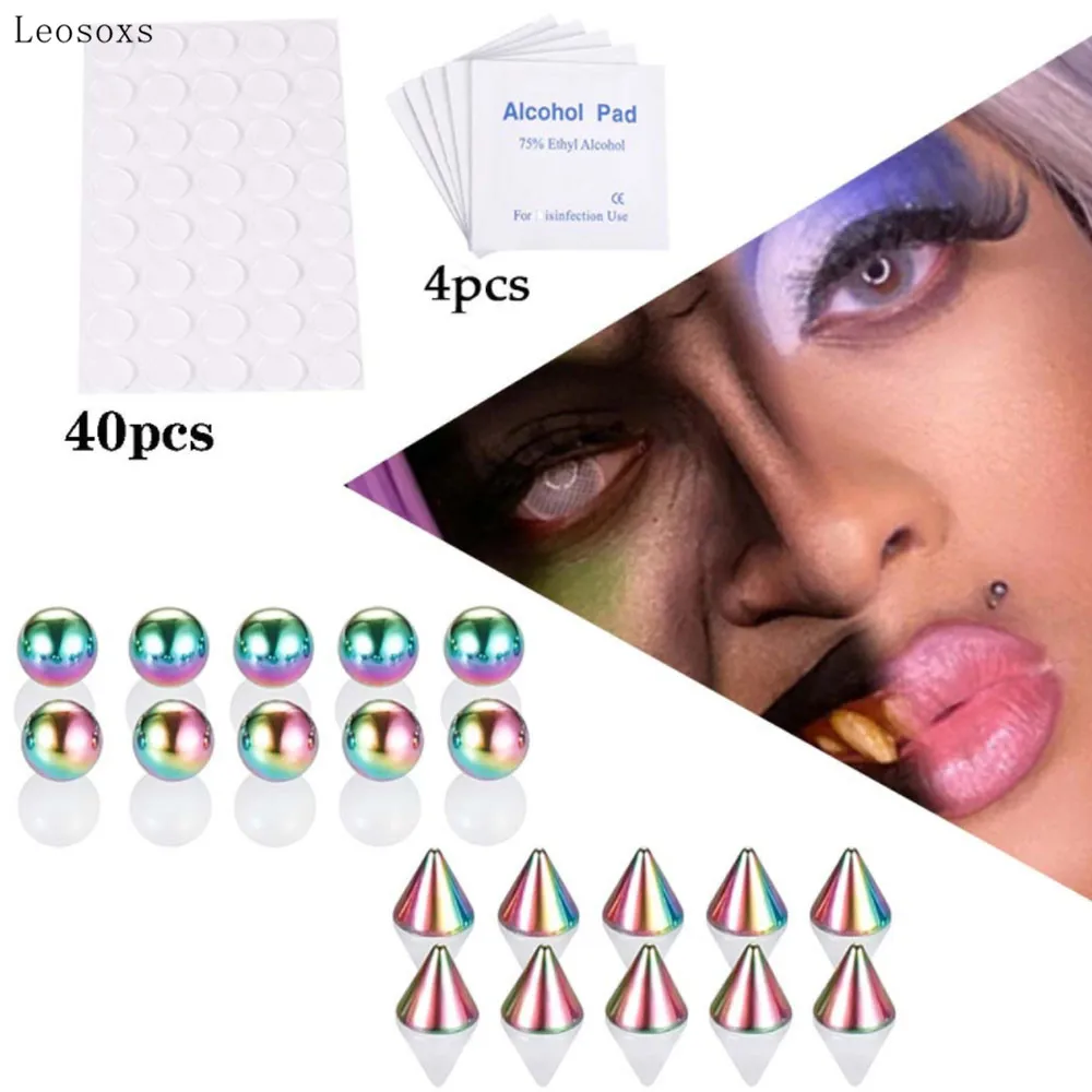 Leosoxs 20pcs European and American Non-hole Lip Nails, Dimple Nails, Personalized Stickers Without Holes, Piercing Jewelry