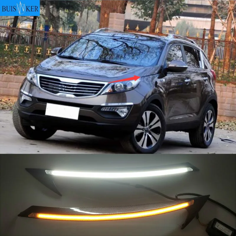 2PCS LED DRL Daytime Running Light Turn Signal Car Headlight Eyebrow For Kia Sportage 2011 2012 2013 2014 2015