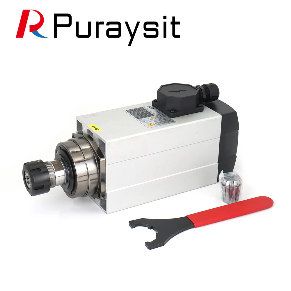 Puraysit HQD GDF60-18Z-4.5KW 220V 380V ER32 18000RPM Square Air Cooled Spindle Woodworking Engraving Machine Electric Spindle