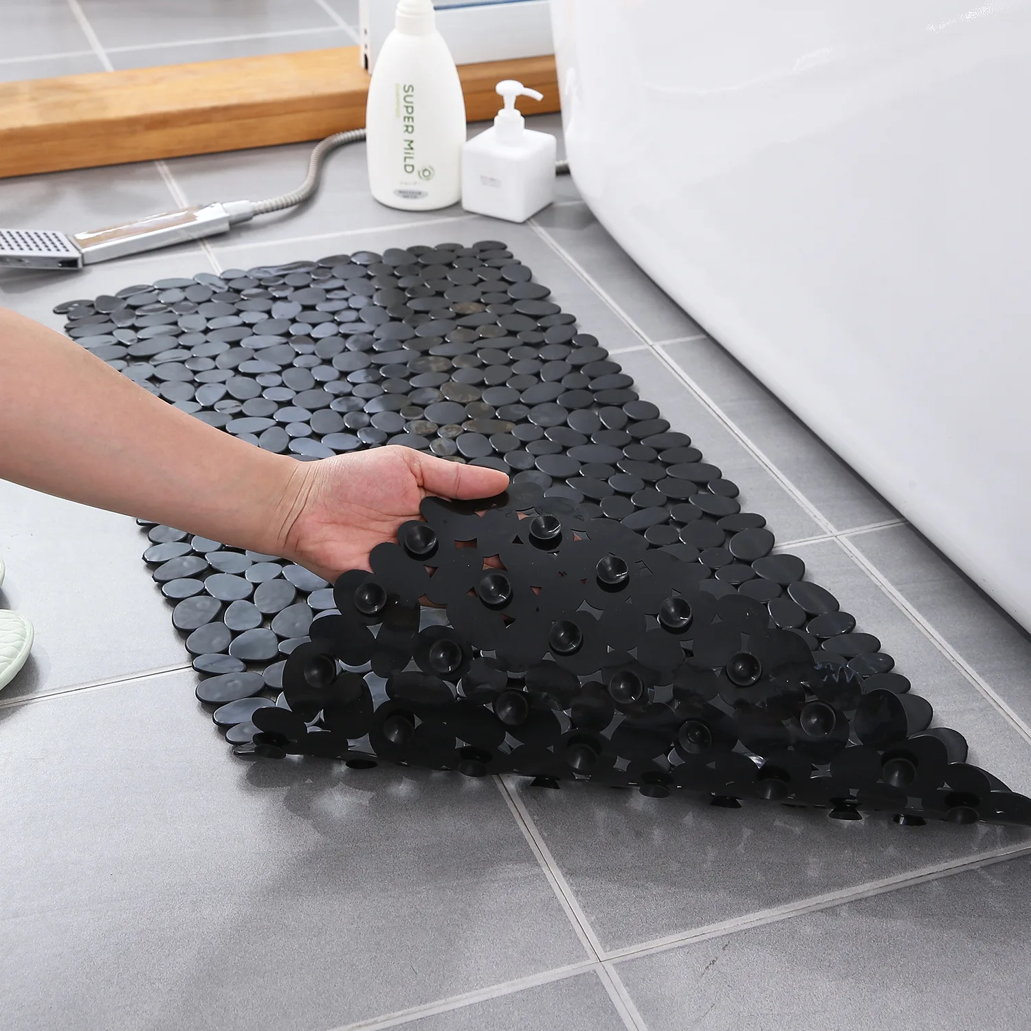 70cm*36cm Cobblestone Bathroom Non-slip Floor Mat PVC Bathroom Bathing Massage Mat Rectangular Shower Imitation Stone Floor Mat