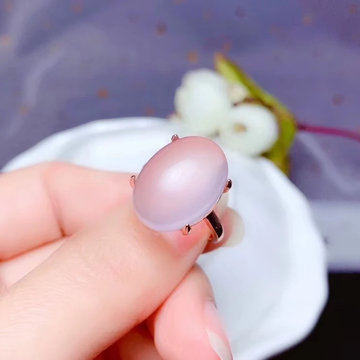 KJJEAXCMY Fine Jewelry 925 Sterling Silver Inlaid Gem Natural Rose Quartz Hibiscus Stone New Girl Female Ring  Marry Party GIFT