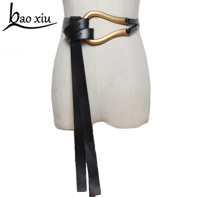 

New brand Leather long belts for women fashion gold chain buckle women corset straps thin belt dress Bow tied cummerbunds