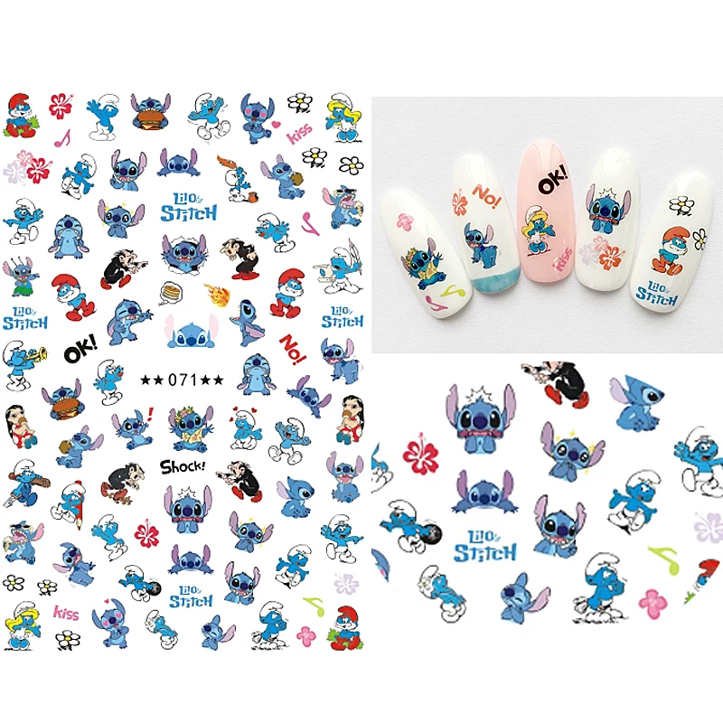 Autocollant Disney Mickey Mouse Stitch Minnie pour Nail Art, 1 pièce, Donald Duck, blanc neige, décoration des ongles, accessoires appliqués