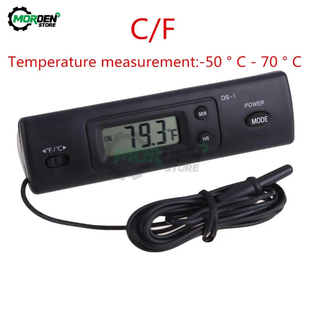 DS-1 Digital Thermometer Indoor/Outdoor Home Thermometer Auto LCD Display C/F Clock for Car Aquarium Thermometer With Probe