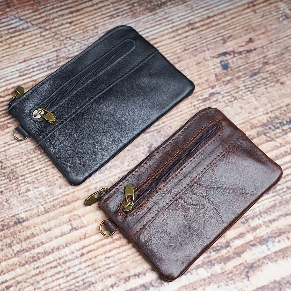 Nupugoo-Vintage kleine Geldbörse für Männer, Mini-Brieftasche, Echt ledertasche, braune lässige kleine Tasche, Reiß verschluss tasche, Schlüssel geld – Detail 17