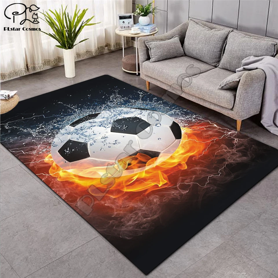 Water fire 3D Football Larger Mat Flannel Velvet Memory soft Rug Play Game Mats Baby Craming Bed Area Rugs Parlor Decor 005