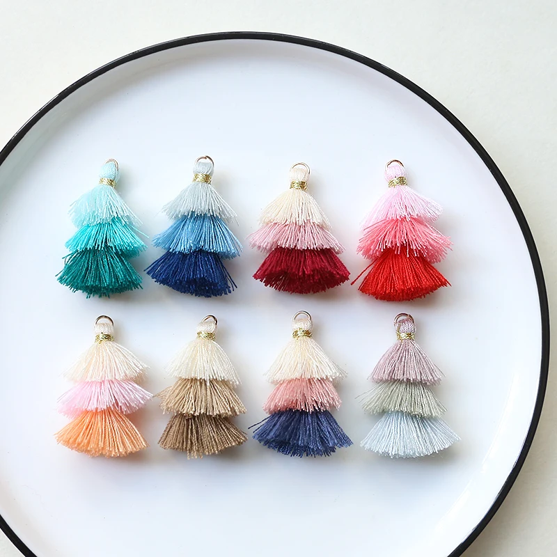 18 * 35mm color contrast cotton thread small three-layer tassel art pendant DIY handmade jewelry earrings accessories materials