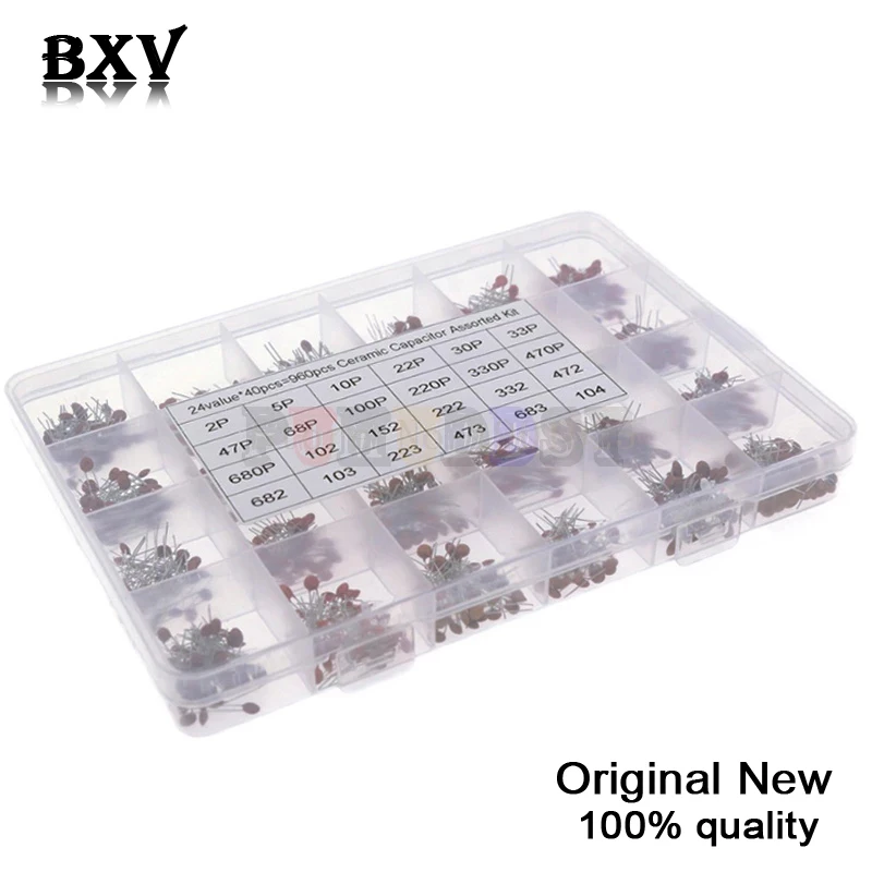 960PCS 24Value*40PCS=960PCS 50V Ceramic Capacitor Assorted Kit  PUMUDDSY Assortment Set + Box