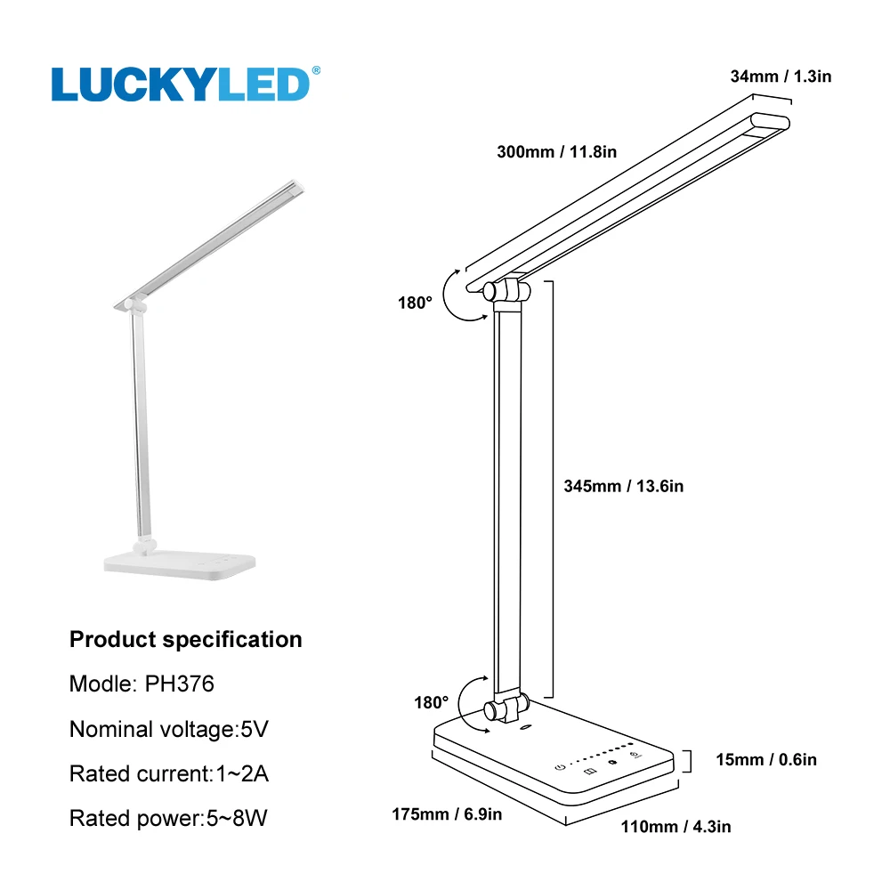 Imagem -06 - Luckyled Lâmpada de Mesa Pode Ser Escurecido Interruptor Toque Dobrável Led Desk Luz Cabeceira Proteção para os Olhos Porto Carregamento Tempo Lâmpada Leitura