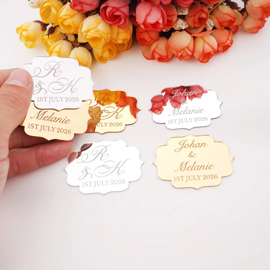 

20pcs/Lot Engraved Mirror Acrylic Wedding Favors Customized Personal Things Custom Names&Date Party Guest Gift