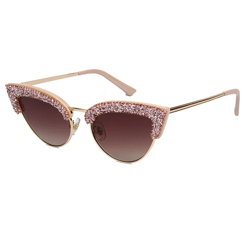 

explosive diamond-encrusted cat-eye sunglasses women shine small gravel decoration diamond trend girl half-frame glasses