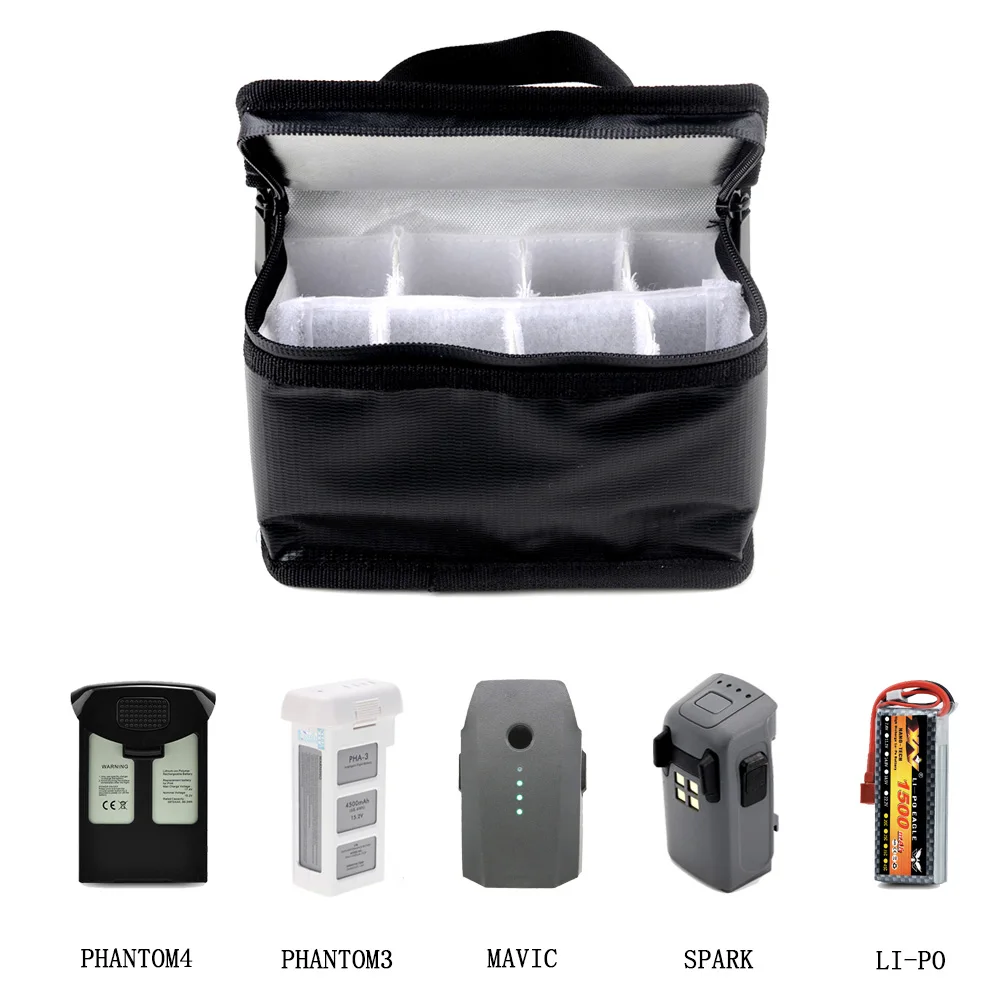 155x115x90mm Fireproof Explosion-Proof Safety Bag Built-in 8 Compartments for RC Model Airplane Helicopter FPV Drone Batteries