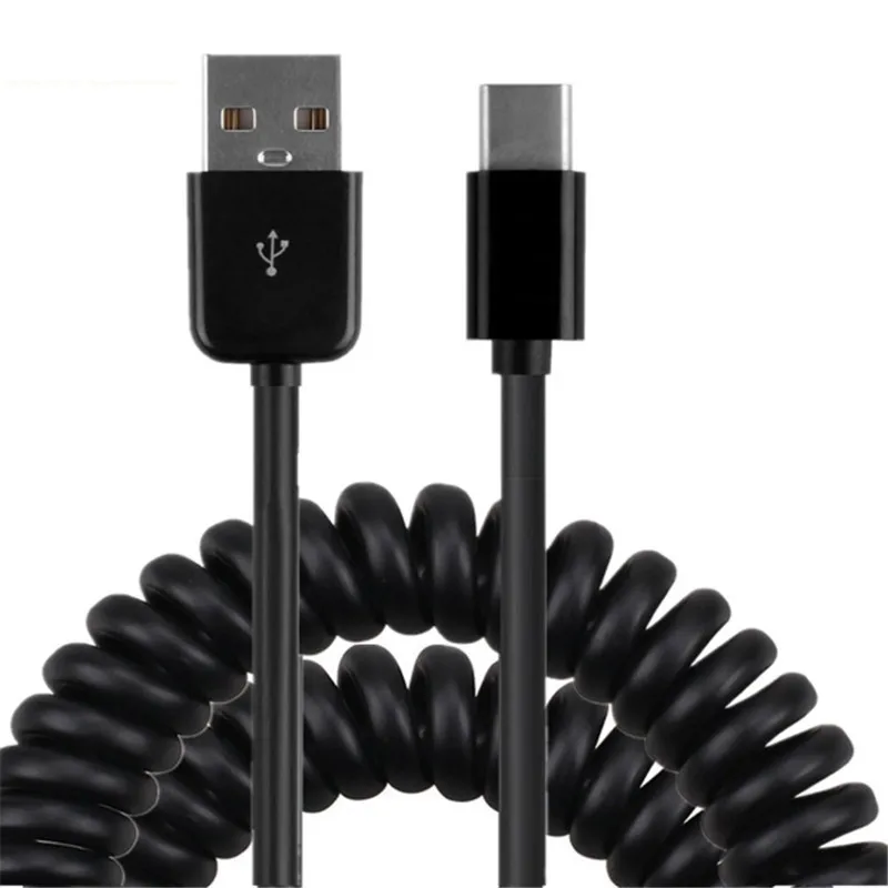 Type C Spring Cable Fast Charging Stretch Cable Adapter 5V 2A USB Charger Cord for Xiaomi 4c Onplus2 NEXUS 5X 6P ZUK Z1 2 Black