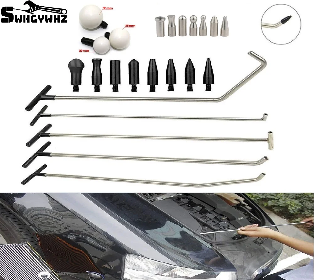 Rods Tools Paintless Dent Repair Kits with Dent Removal Rods Hook for Car Auto Body Dents Hail Damage Removal Set