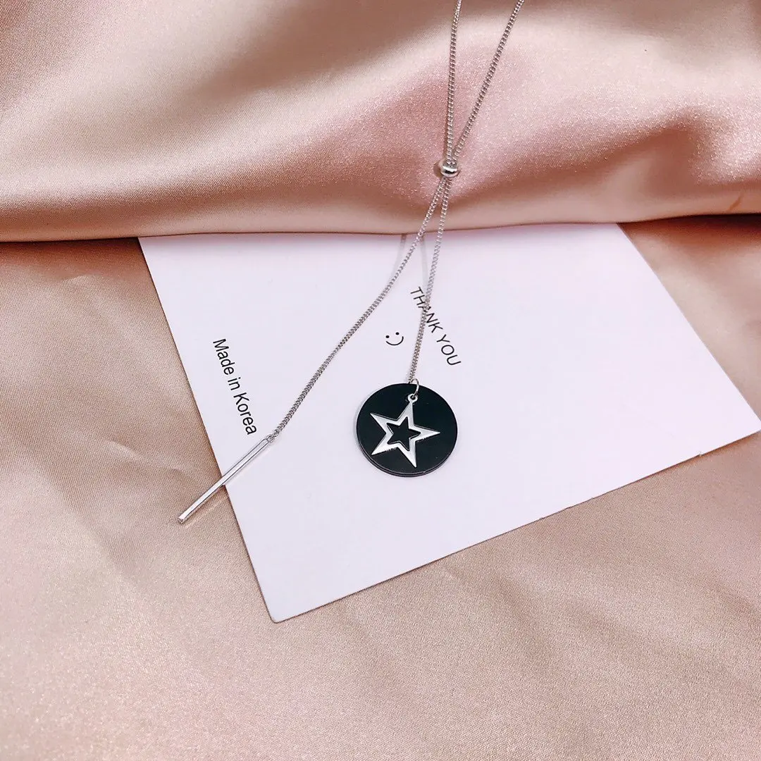 

Charm Sterling Silver 925 Original Pendants Necklace Women Stylish Stick and Star Maiden Long Slide Cross Chain Personality