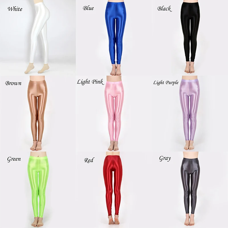 Women’s Shiny Leggings Female Seamless Skinny Thin Full Ankle Length Elasticity Pant Trousers Intimates Women Leggings