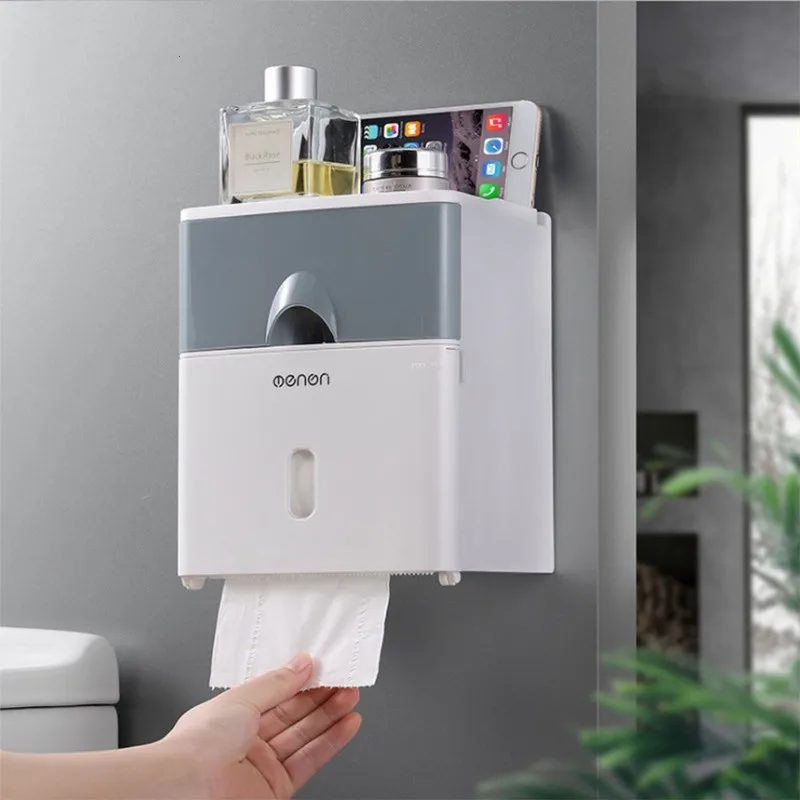 Large-Capacity Toilet Paper Box Wall-Mounted Double-Layer Bathroom Shelf Window Creative Tissue Box Waterproof Roll Paper Box