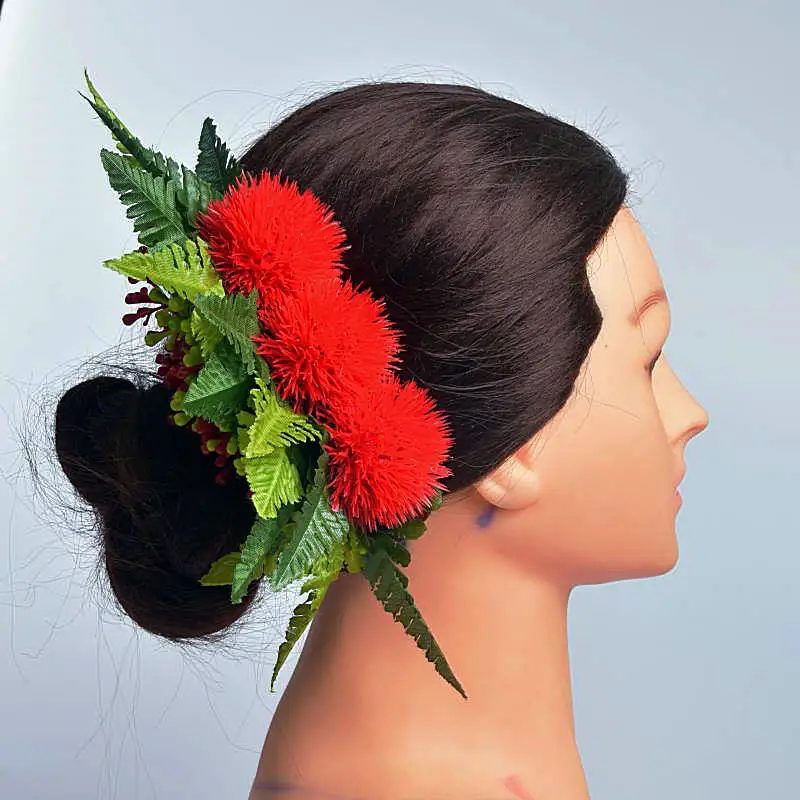 

Free Shipping 50pcs/Lot HC00040 Plastic Lehua Hair Clip W Silk Fern Leaves Hair Accessories Hawaii Tropical Hairpin Wholesales